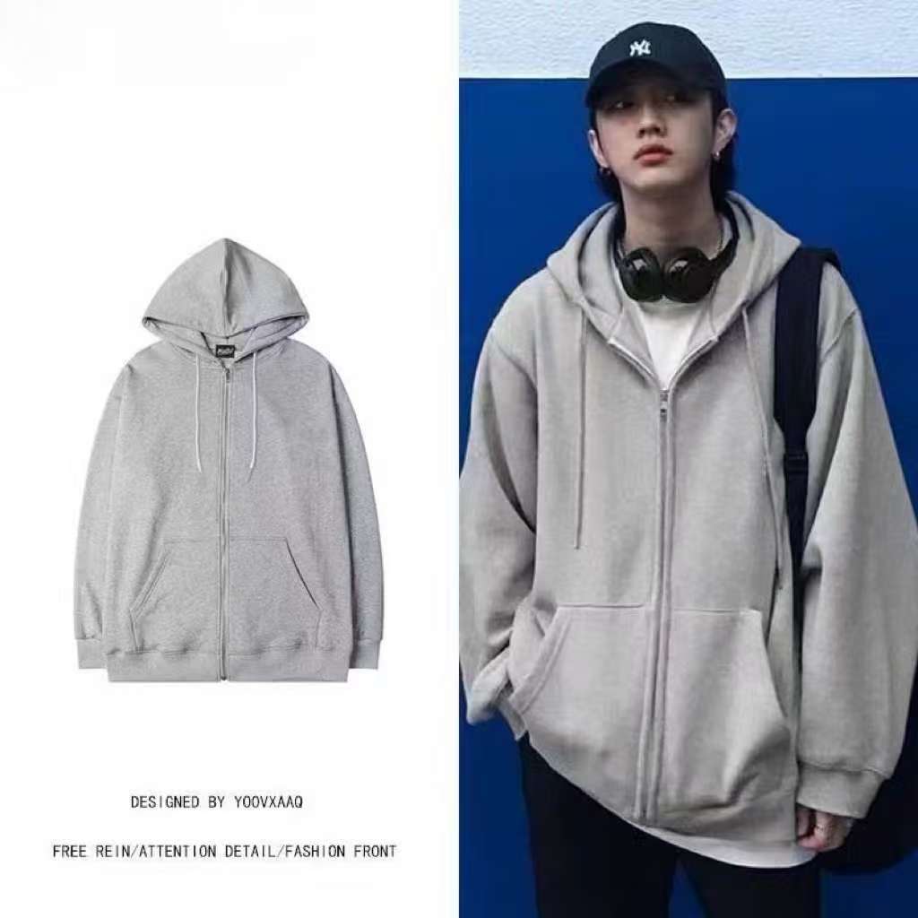 CC-34403 ⚡️ พร้อมส่ง⚡️เสื้อกันหนาวผ้าบาง  แขนยาว มีฮู้ด ทรงหลวม ใส่สบาย สุดเท่ รูปที่ 3