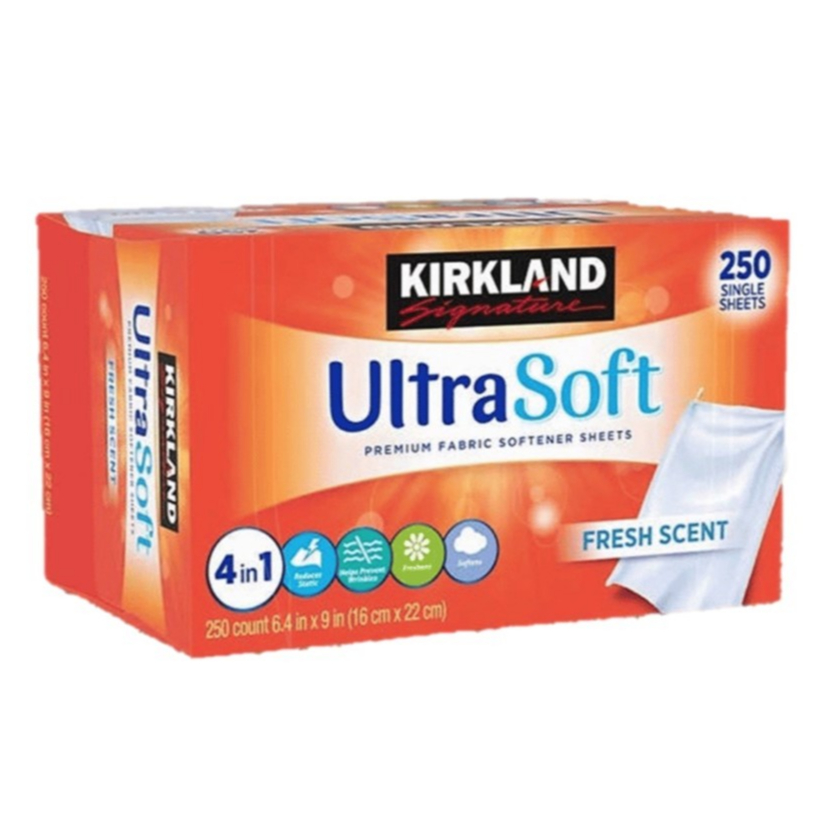 Kirkland Signature Ultra Soft Fabric Softener sheets เคิร์กแลนด์ แผ่นอบผ้านุ่ม 250 Single Sheets