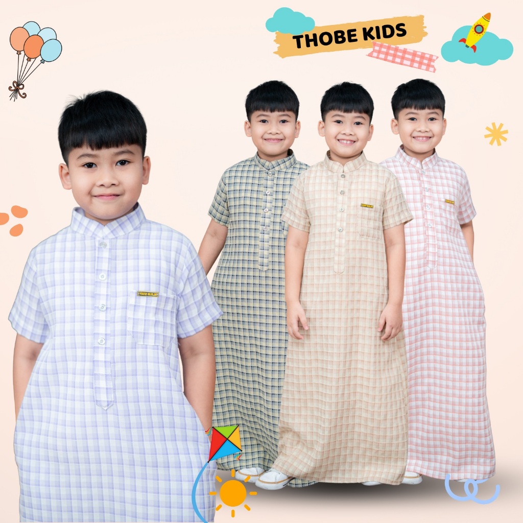 โต๊ปเด็กชายแขนสั้น ลายสก็อตสำหรับเด็กโต เนื้อผ้าดีใส่สบาย ลายตารางเฉดสีมินิมอลคุมโทน BA53วาริสมุสลิม