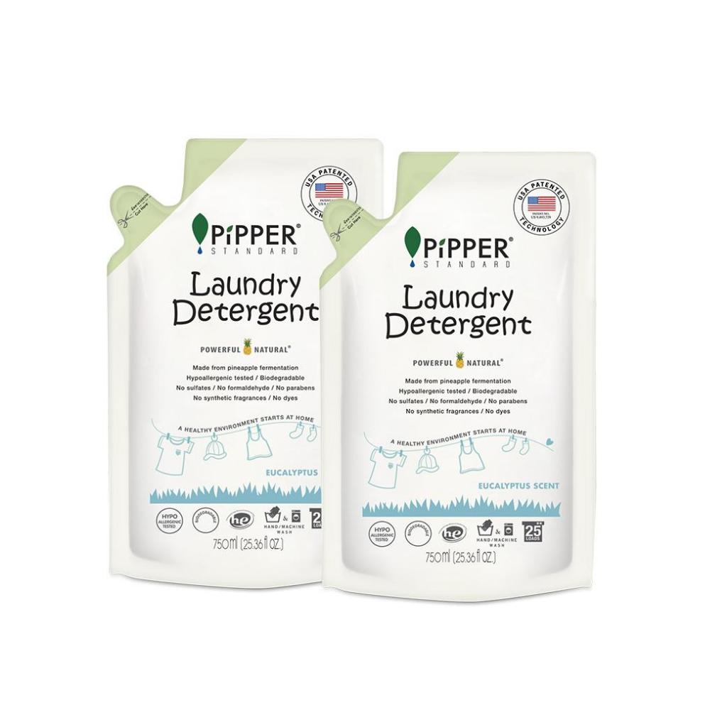 PIPPER STANDARD  ผลิตภัณฑืน้ำยาซักผ้าสูตรธรรมชาติ กลิ่นยูคาลิปตัส แบบถุง 750 มล. จำนวน 2 ถุง.