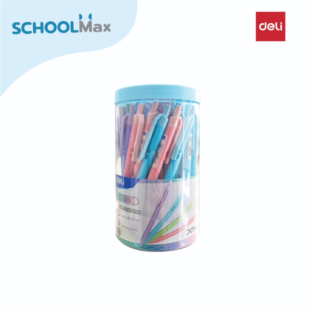 Deli ปากกาลูกลื่นน้ำเงิน 0.7mm ด้ามคละสี รุ่น No.Q03336 / กระปุก