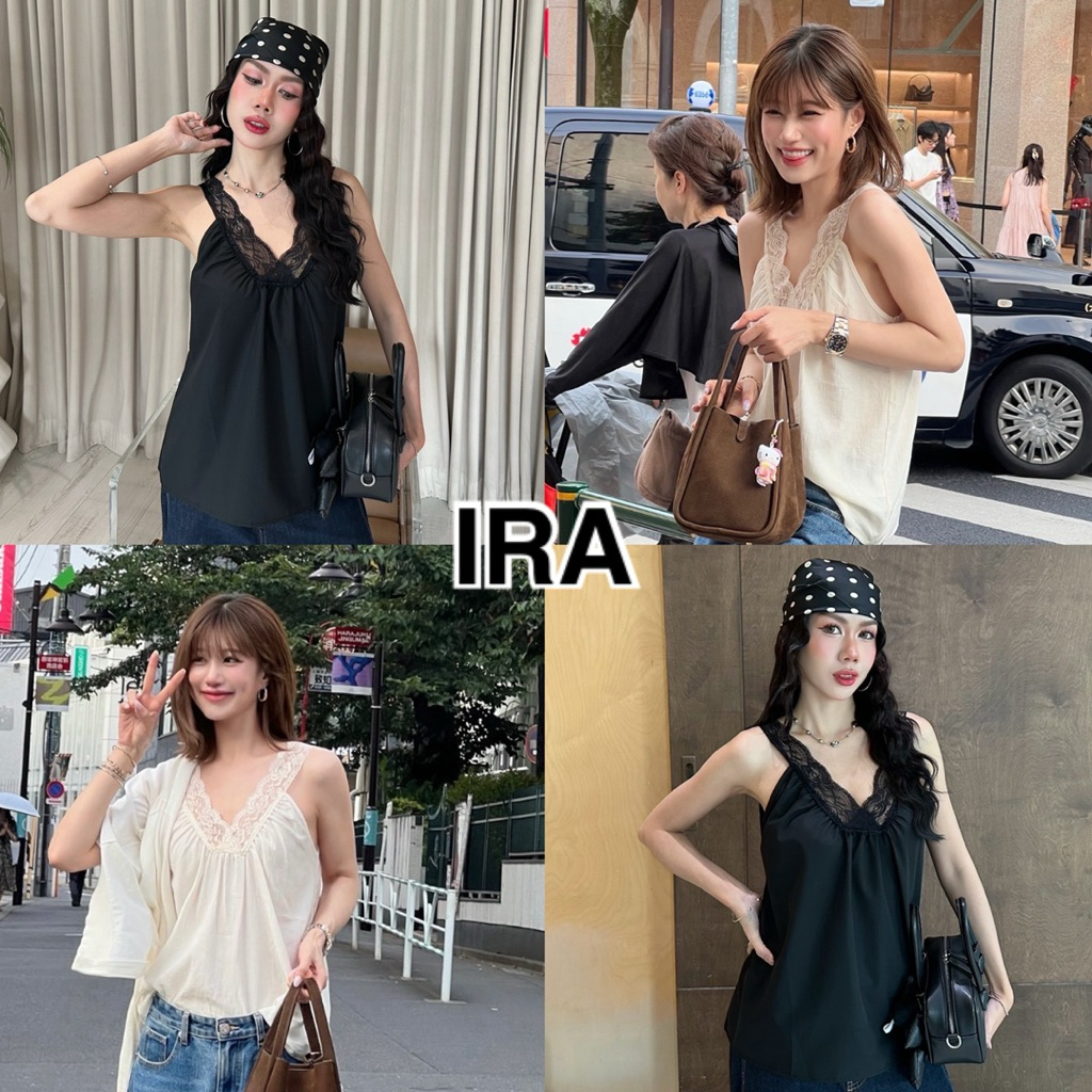 BY IRA พร้อมส่ง เสื้อกั๊ก/เสื้อกล้ามผู้หญิง สีพื้น แต่งลูกไม้  เสื้องานผ้าซาติน (ไม่มีซับใน)