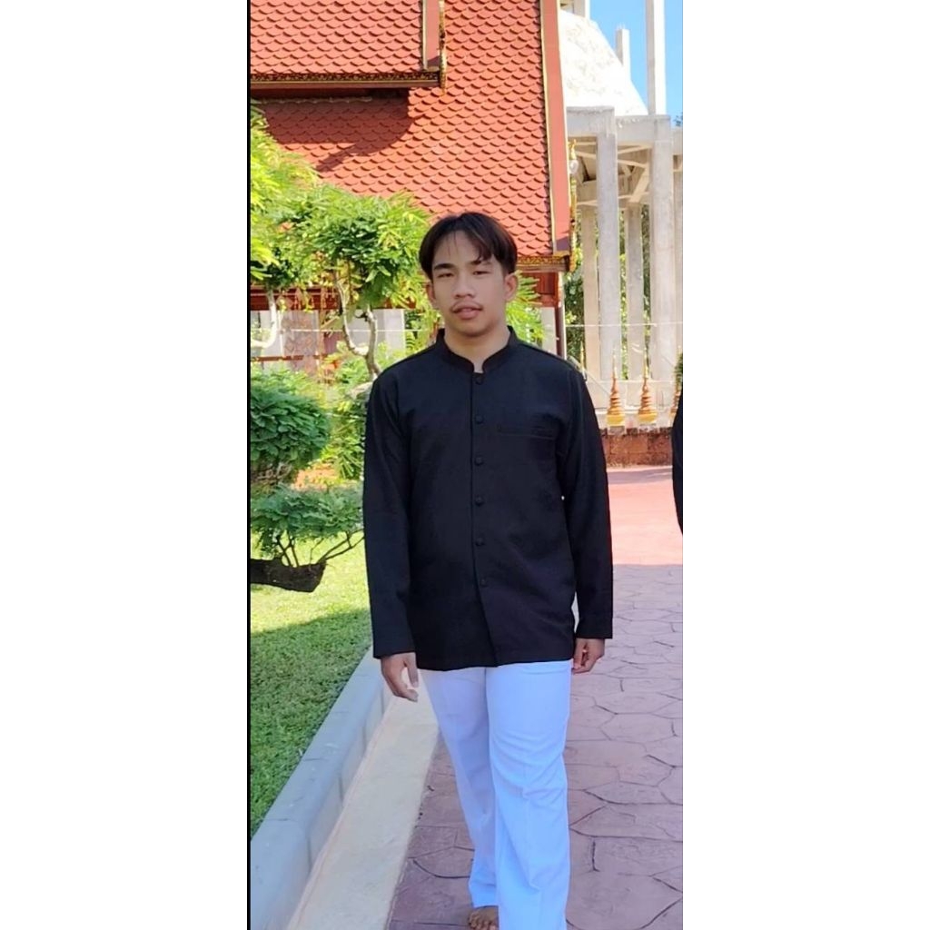 เสื้อสูทพระราชทานสีดำยาวชาย เสื้อดำผ้าอ๊อกฟอดแขนยาวชายอก40-48( S-XXL)