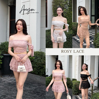 NO.586 Rosy Lace ชุดเซทลูกไม้ปาดไหล่ ดีไซน์แขนผูกโบว์