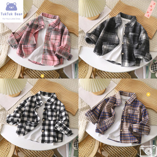 เสื้อแขนยาวเด็ก เสื้อเชิ้ตเด็ก ลายสก๊อต กันหนาว สไตล์แฟชั่น