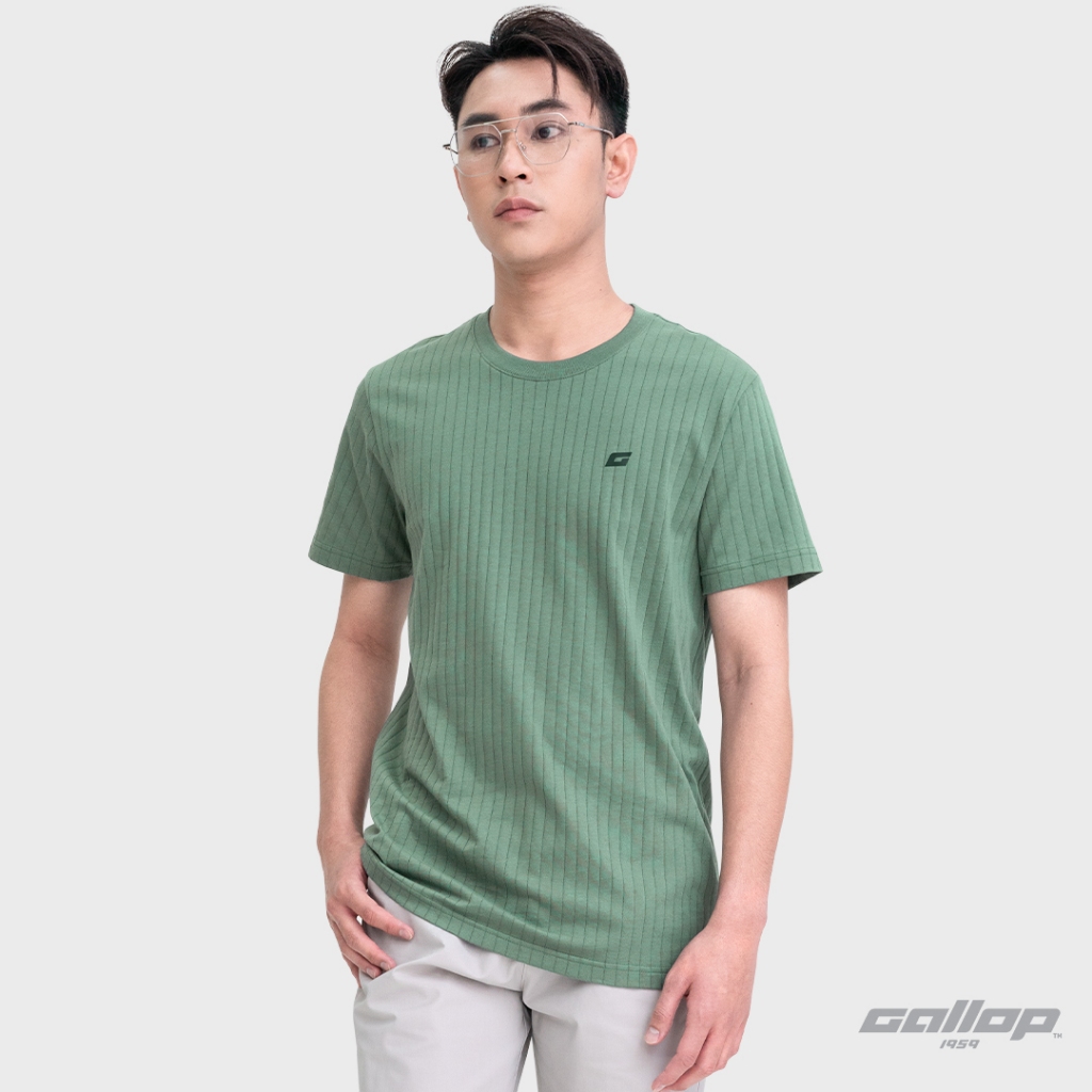 GALLOP : เสื้อยืดคอกลมผ้าชักร่องผู้ชาย (Rib) สีพื้น รุ่น GT9185 สี Winter Green - วินเทอร์กรีน / ราคาปกติ 890.-
