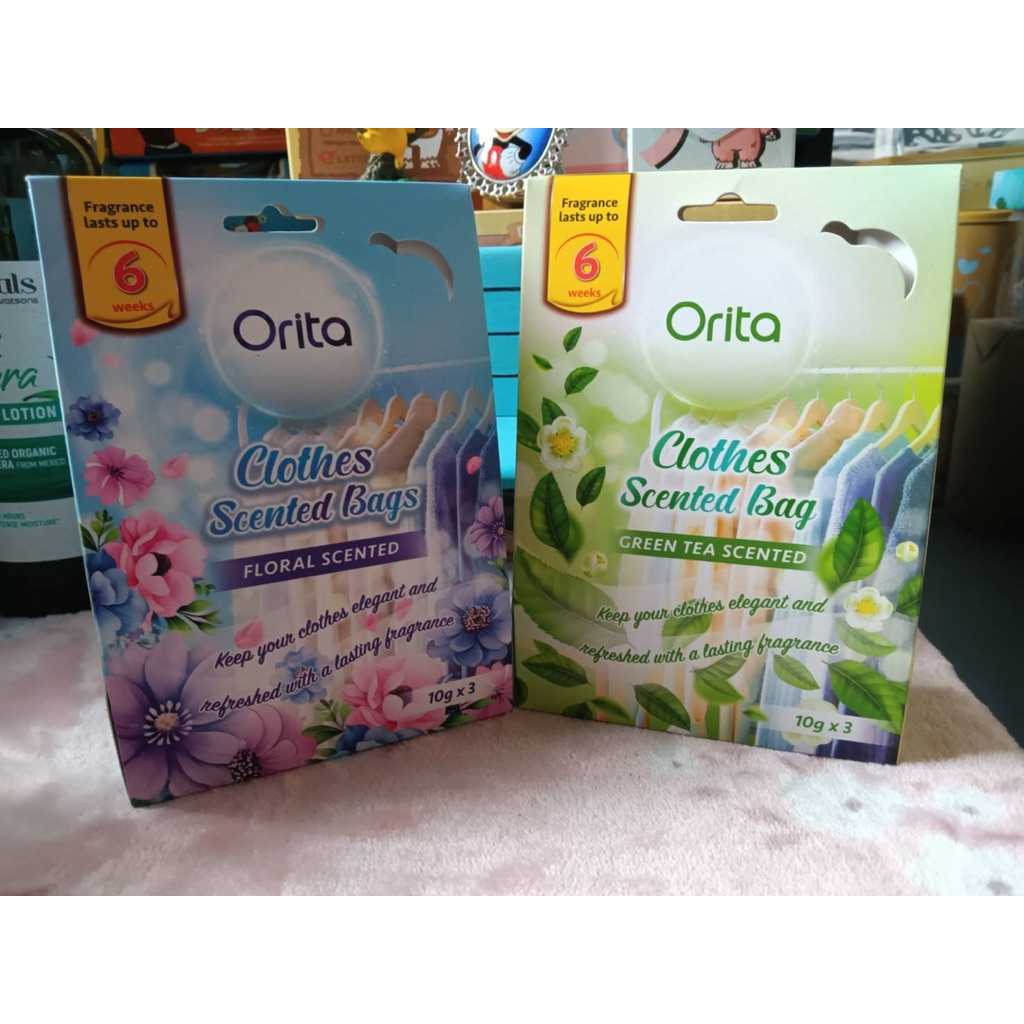 Orita โอริต้า ถุงหอมปรับอากาศ กลิ่น floral scented และ green tea scented 10 กรัม x 3 ถุง.exp03/28