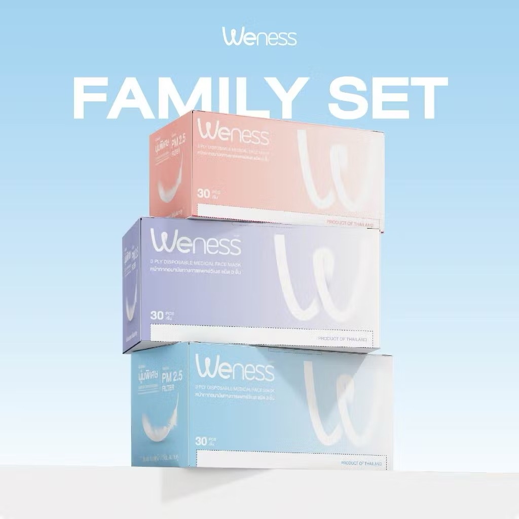 Weness หน้ากากอนามัย รุ่น Wecare (Set 3 Size) หูหนาพิเศษ ไม่เจ็บหู แพ็คแยกซอง อ่อนโยนต่อผิวหน้า