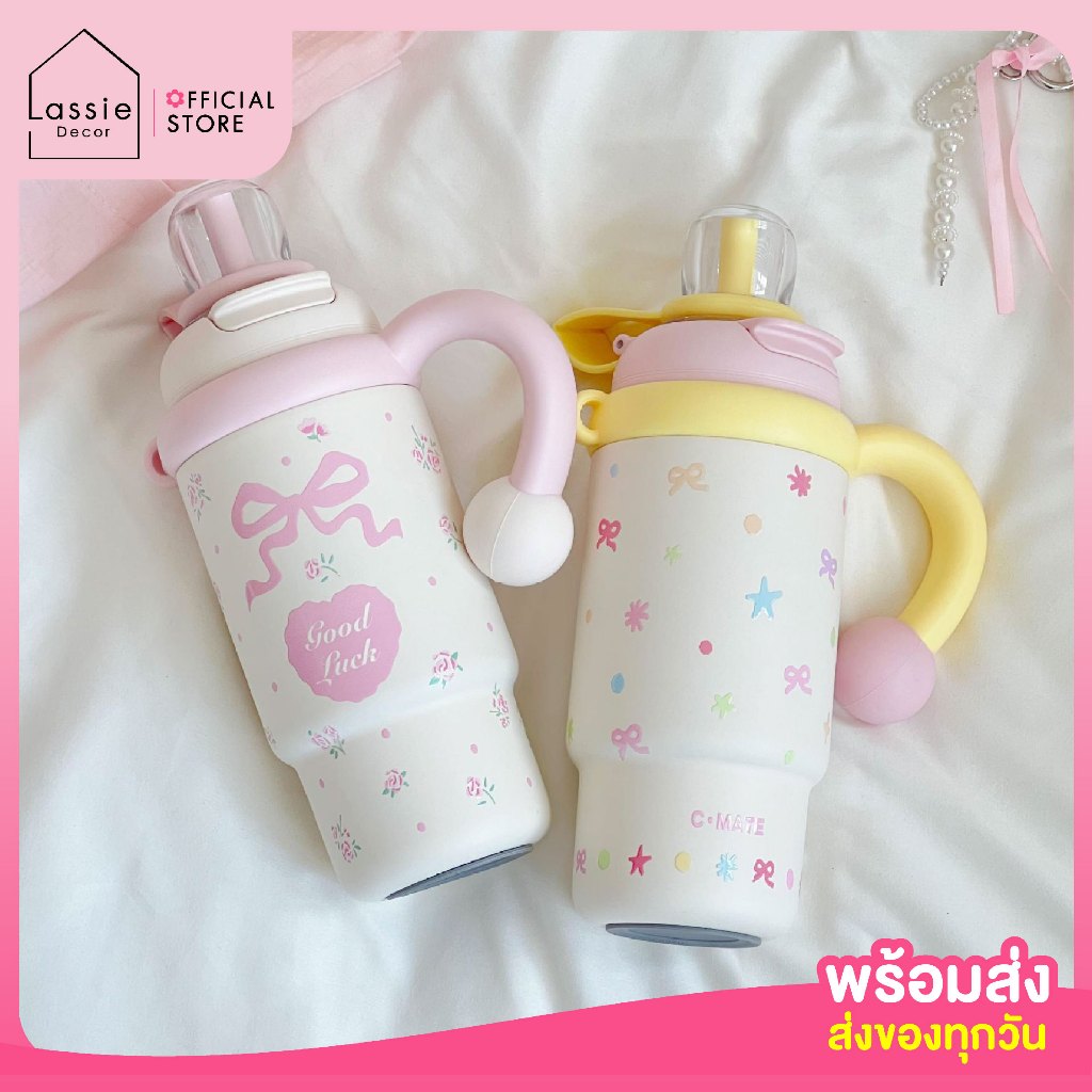 NEW🎀แก้วเก็บความเย็น Sweet Pastel สแตนเลส SUS316 มีตัวกรองชา สีหวานดีไซน์โบว์ คิวท์มาก🥤 Lassie Decor