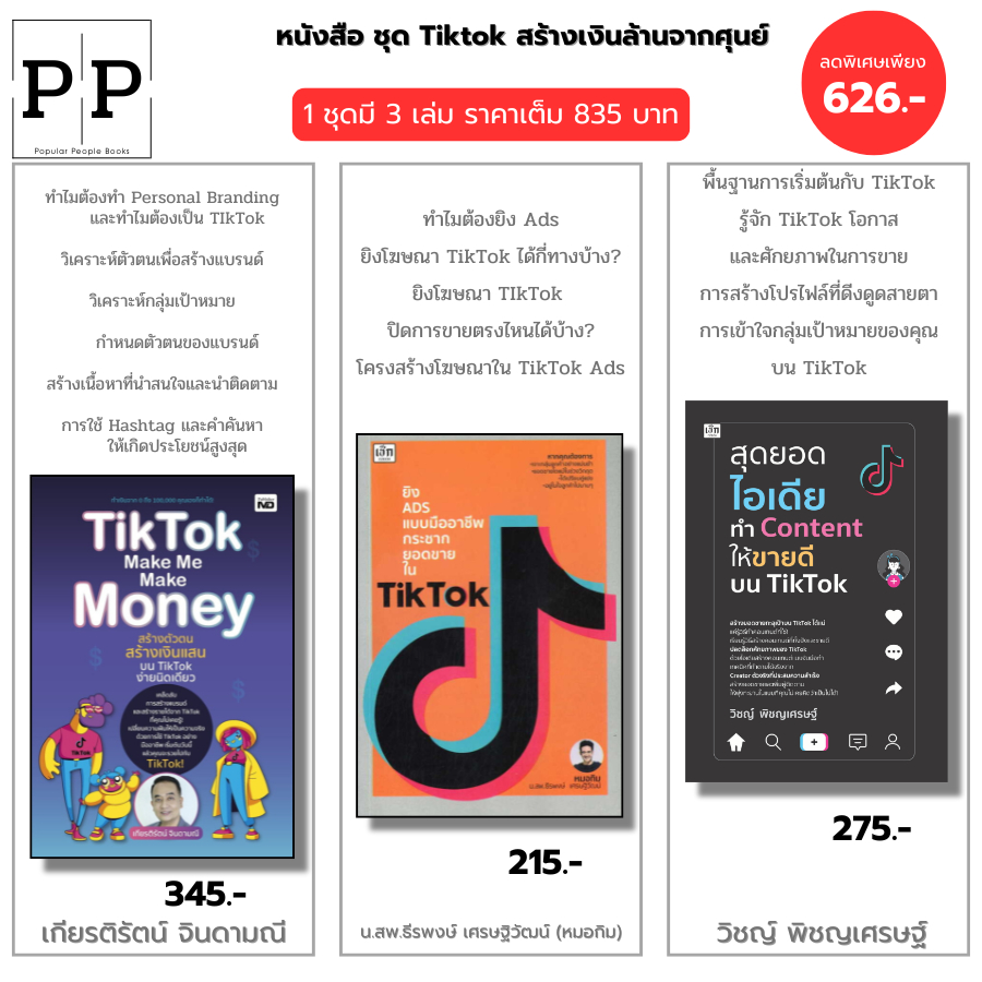 หนังสือ ชุด Tiktok สร้างเงินล้านจากศุนย์ I Tiktok Make Me-ยิง ADS แบบมืออาชีพ-สุดยอดไอเดียทำContent