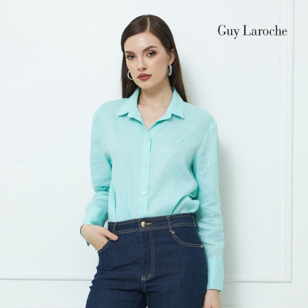 Guy Laroche เสื้อเชิ๊ตผู้หญิง แขนยาว Light linen สีเขียวมิ้นท์ G9U2GR