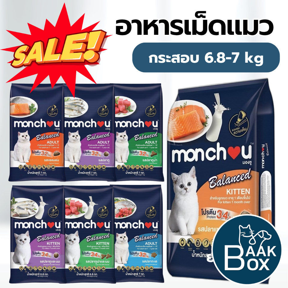 Monchou Balace อาหารเม็ดแมว (กระสอบ 6.8-7 kg) ควบคุมโซเดียม สารอาหสารครบถ้วน FS