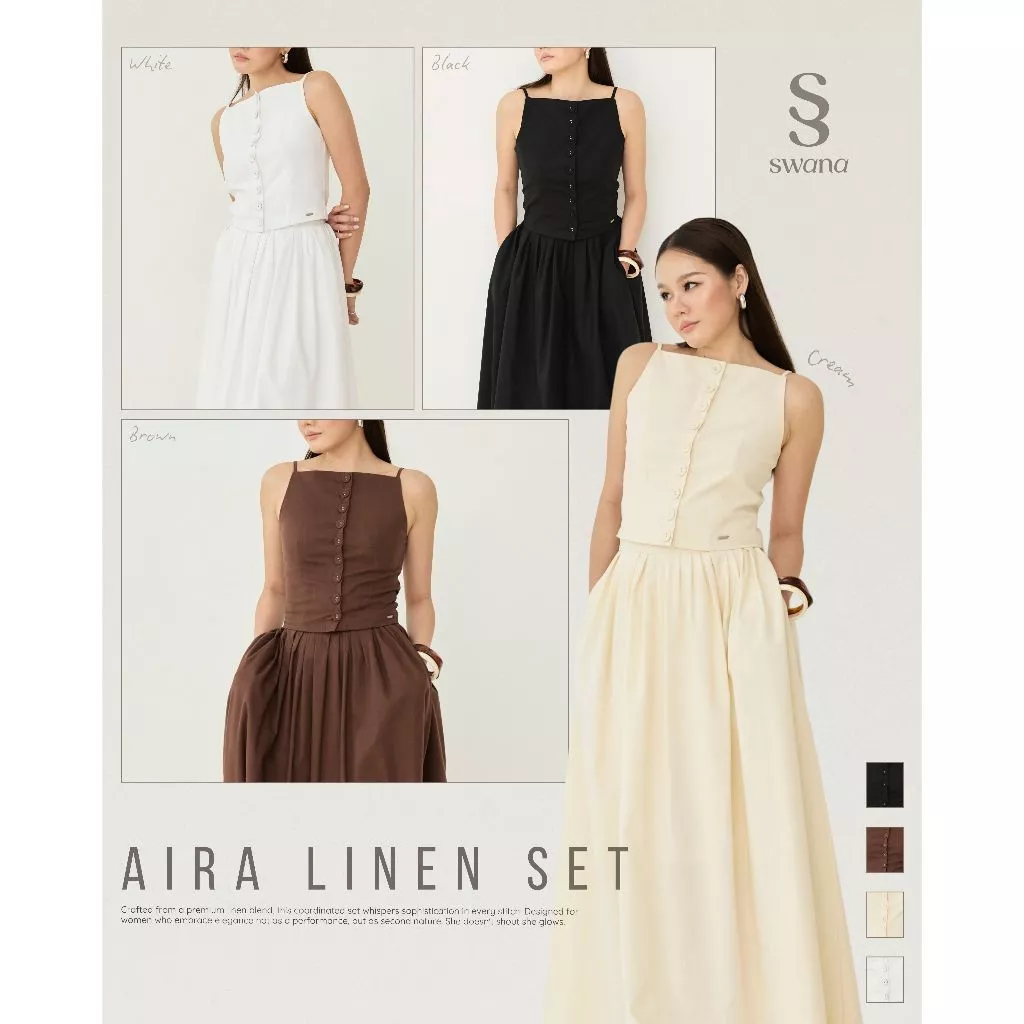 Swana.ss - Aira linen set “ XS-2XL (ทั้งชุด) 🤎🍯 ชุดเซทเสื้อสายเดี่ยวเดี่ยว + กระโปรงยาว