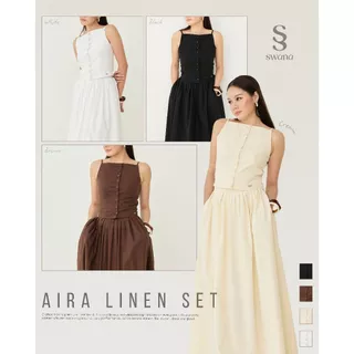Swana.ss - Aira linen set “ XS-2XL (ทั้งชุด) 🤎🍯 ชุดเซทเสื้อสายเดี่ยวเดี่ยว + กระโปรงยาว