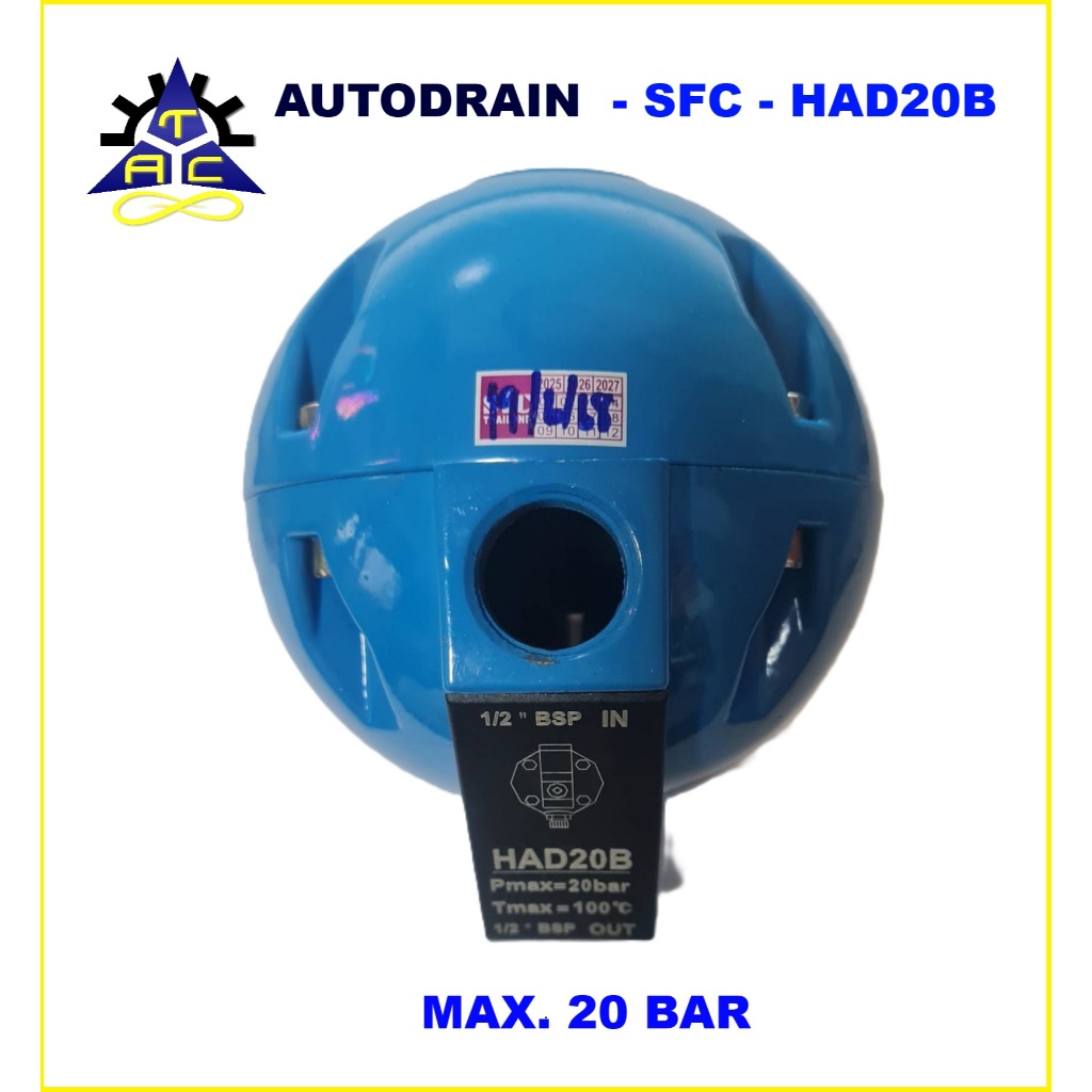 AUTO DRAIN SFC HAD20B 20 BAR ตัวเดรนน้ำ แบบลูกลอย ยี่ห้อ SFC ทนแรงดัน 20 บาร์ ปั๊มลม