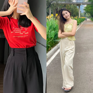 playwork.store | 150cm comfy กางเกงขายาว กระบอกใหญ่ ยางยืดหลัง ผ้าลื่นพริ้วทิ้งตัว ไม่รัดสะโพก-ต้นขา (004-comfy)