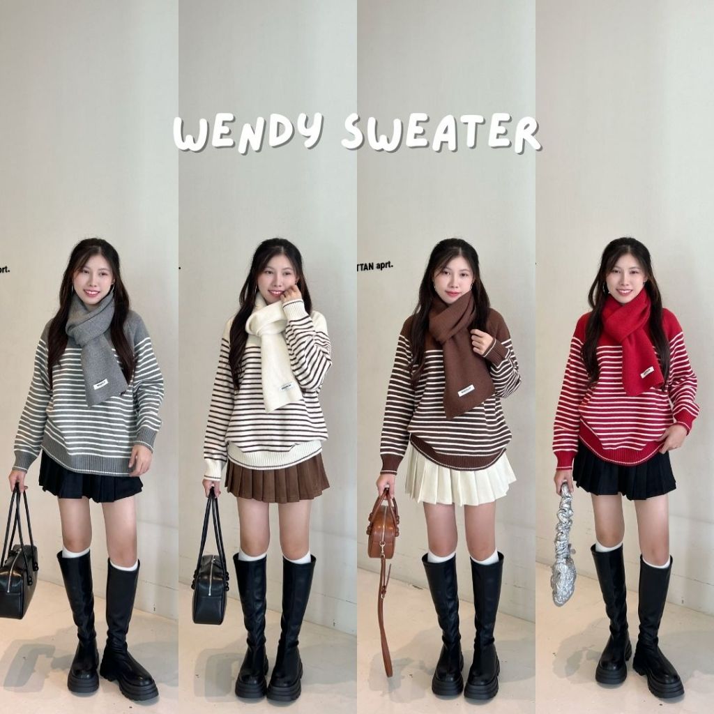 Beberlin เสื้อสเวตเตอร์ลายทางพร้อมผ้าพันคอสุดเก๋ รุ่น Wendy sweater / No : 1009