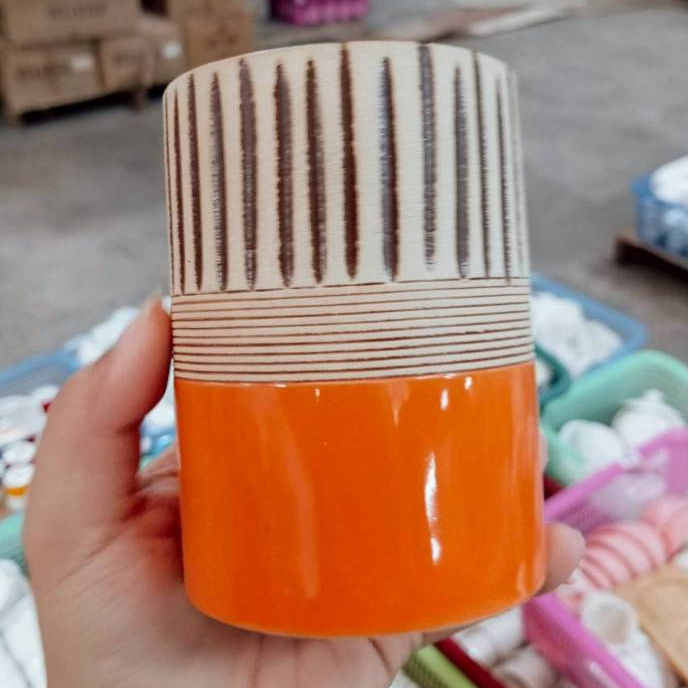 แก้วกาแฟ 8-10 ออนซ์ สีส้ม ทูโทน ceramic mug แก้วชา แก้วกาแฟ coffee mug เข้าไมโครเวฟได้