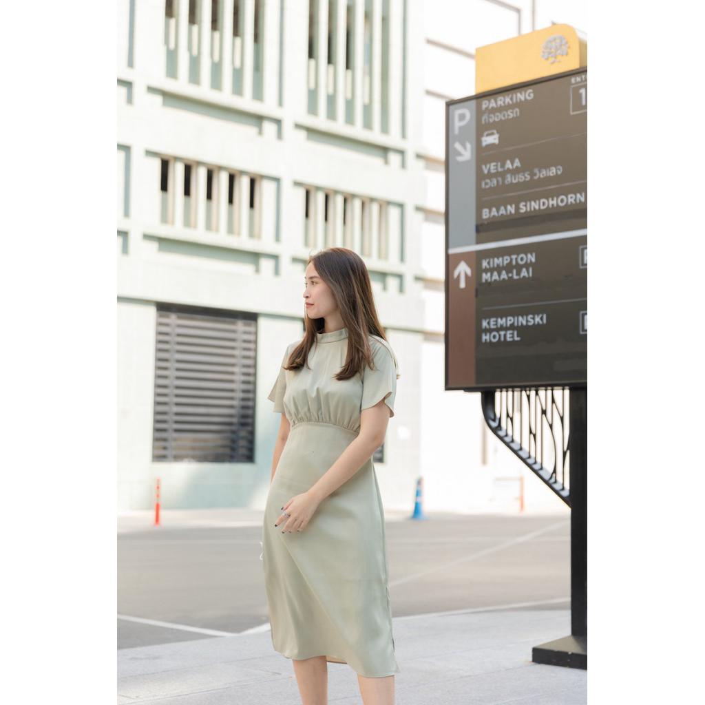 BROWN.BKK - LADY DRESS เดรสคุณน๊ายคุณนาย เรียบหรูดูแพงกระแสแรงไม่มีตก มีดีเทลกระดุมหลังเซกซี่เล็กๆ - รูปที่ 5