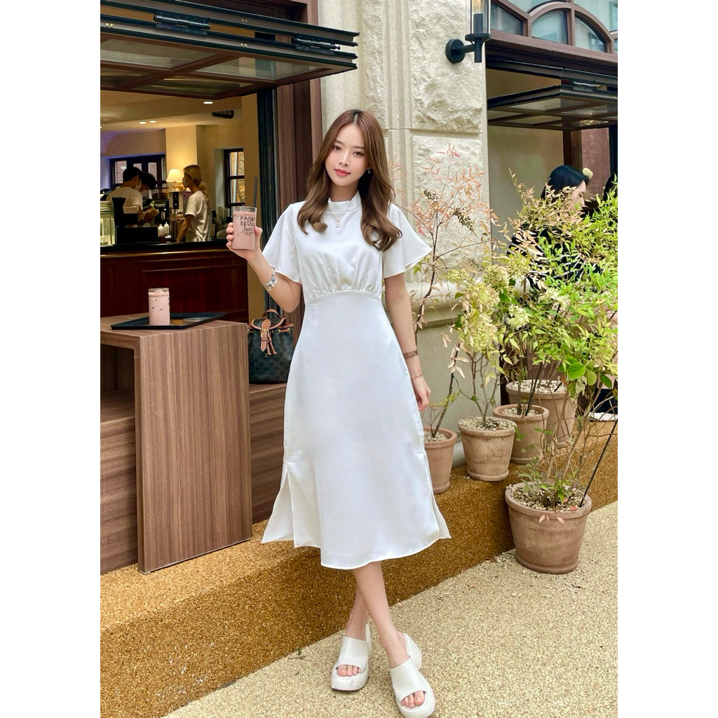 BROWN.BKK - LADY DRESS เดรสคุณน๊ายคุณนาย เรียบหรูดูแพงกระแสแรงไม่มีตก มีดีเทลกระดุมหลังเซกซี่เล็กๆ