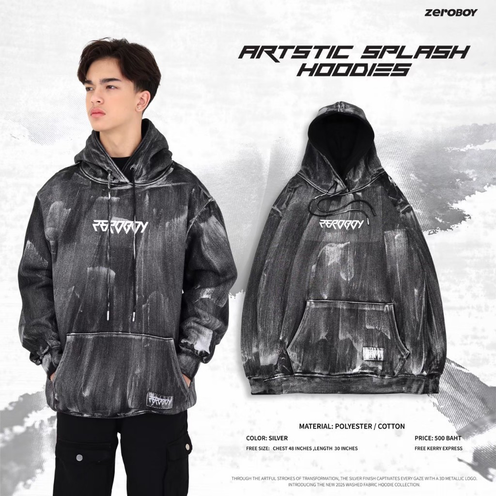 ZEROBOY - Artstic Splash Hoodies " เสื้อฮู้ด 3D Metallic รูปที่ 3