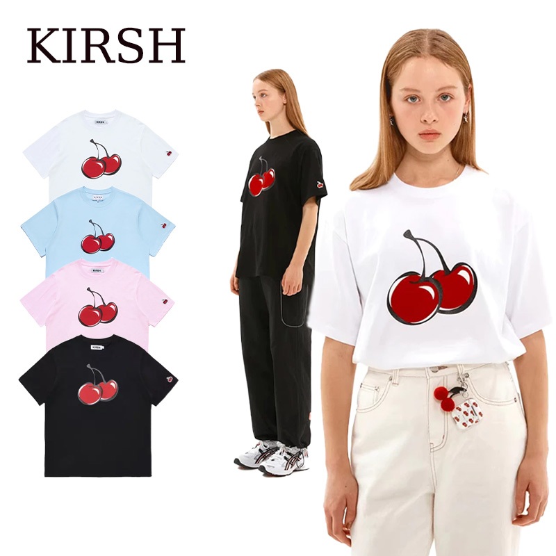 [สินค้าเกาหลีแท้ 100%] เสื้อยืดคอกลม KIRSH BIG CHERRY ลายเชอร์รี่ มีให้เลือกหลายสี จัดส่งทันที