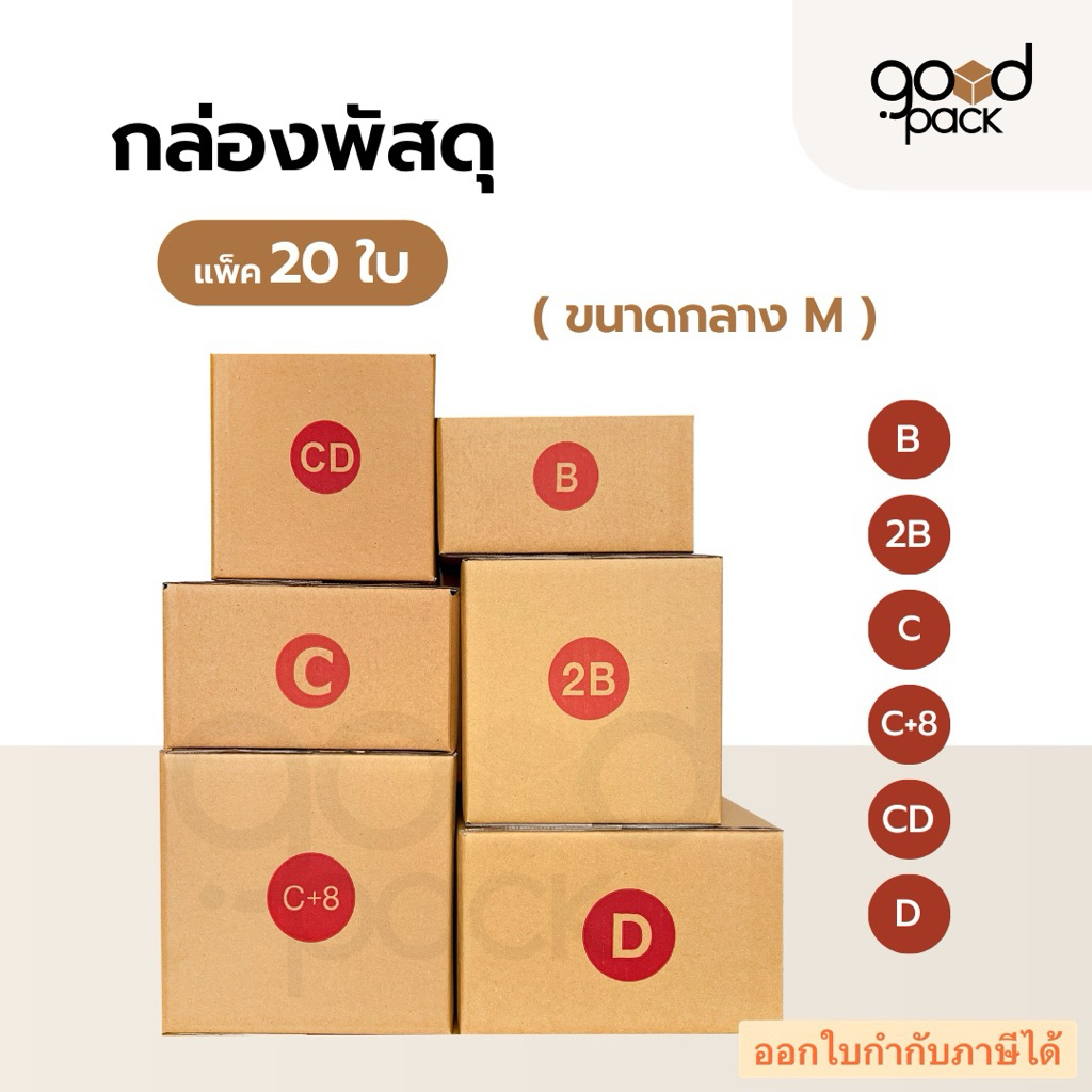 กล่องไปรษณีย์ กล่องพัสดุ (ยกแพ็ค 20 ใบ) ขนาด B 2B C CD C+8 D