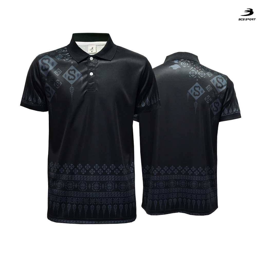BCS SPORT เสื้อโปโลลายสิริราชพัสตราภรณ์ สีดำ ปกทอสปอร์ต UNISEX (มีไซส์ SS-8L) เนื้อผ้า MICRO PLUS+ รหัสJ9050 ราชการ