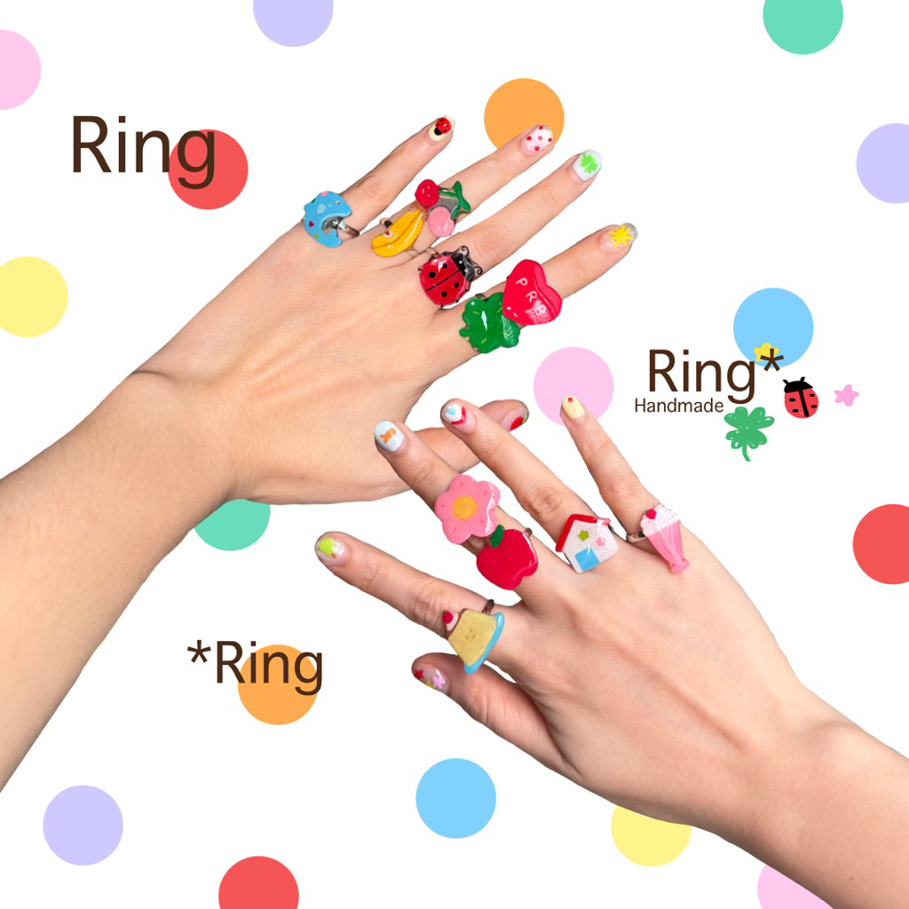 แหวนแฮนด์เมด Ring handmade สีสดใส 🍎🥣🍌