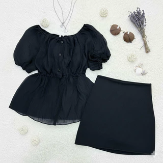 set2ชิ้น เสื้อโรซี่แขนฟักทอง+กระโปรง มีซับใน มี2ไซส์