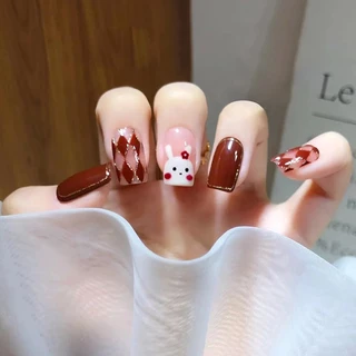 พร้อมส่ง [TT051]กันน้ำ ปลายแดง เล็บยาว ใช้ซ้ําได้ 24 ชิ้น