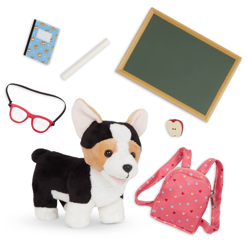 Our Generation 6" POSABLE CORGI PUP W/SCHOOL SET ตุ๊กตาสุนัข พร้อมอุปกรณ์