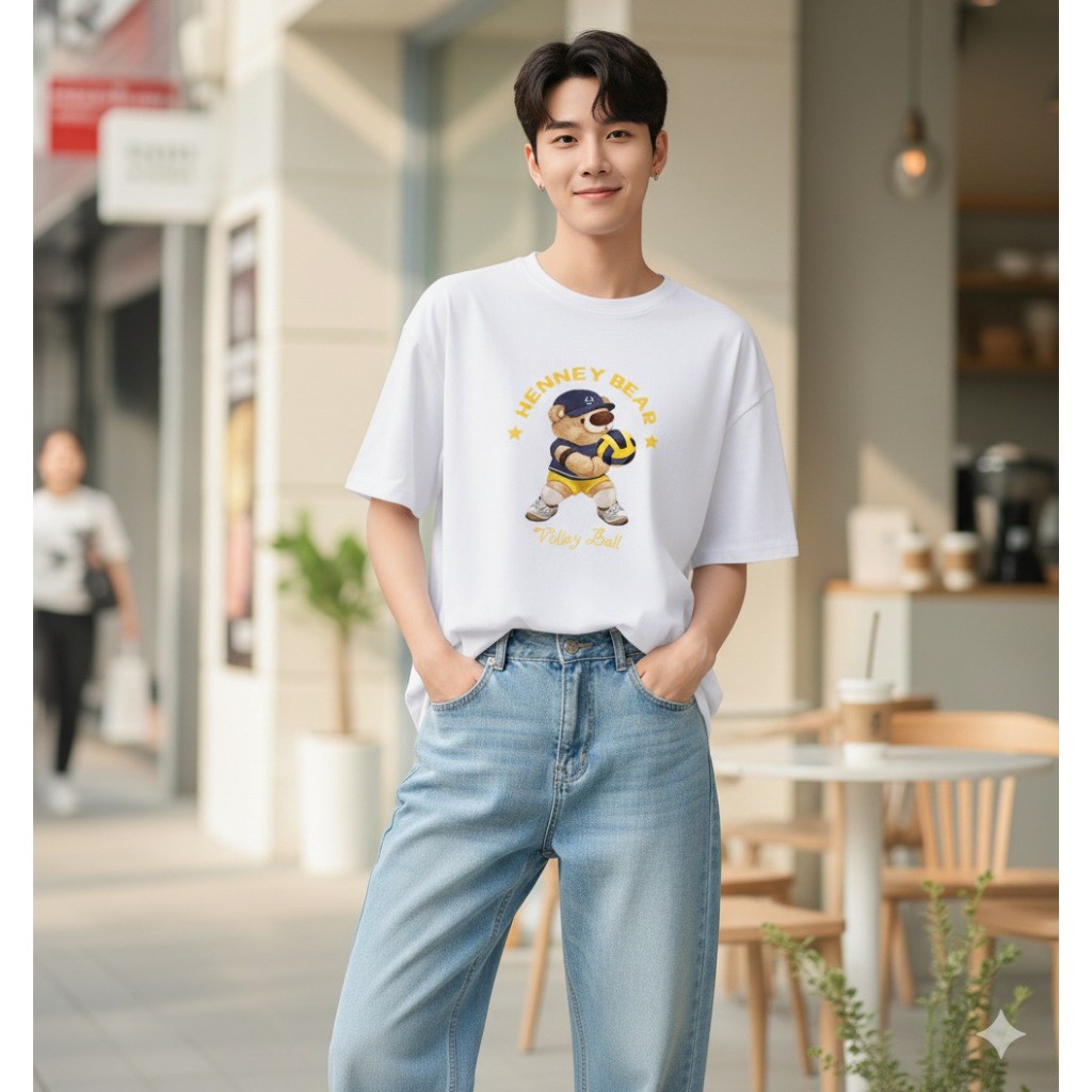Henney bear- เสื้อยืด Henney Bear ลาย เบสบอล ผ้า Cotton 100% เนื้อผ้าดี ใส่นุ่มสบาย