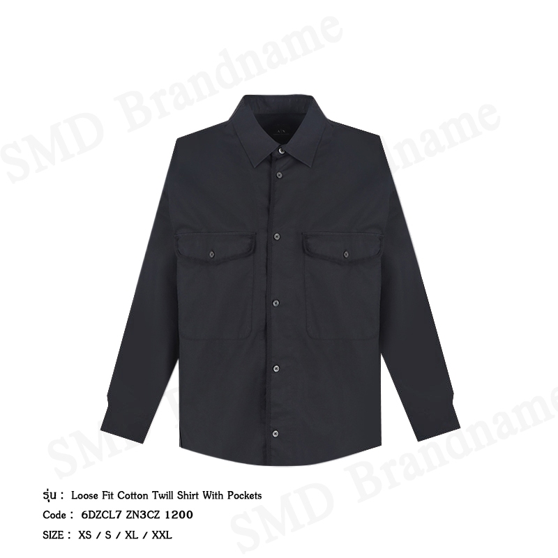 Armani Exchange เสื้อเชิ้ตแขนยาวผู้ชาย รุ่น A/X Loose Fit Cotton Twill Shirt With Pockets Code: 6DZCL7 ZN3CZ 1200