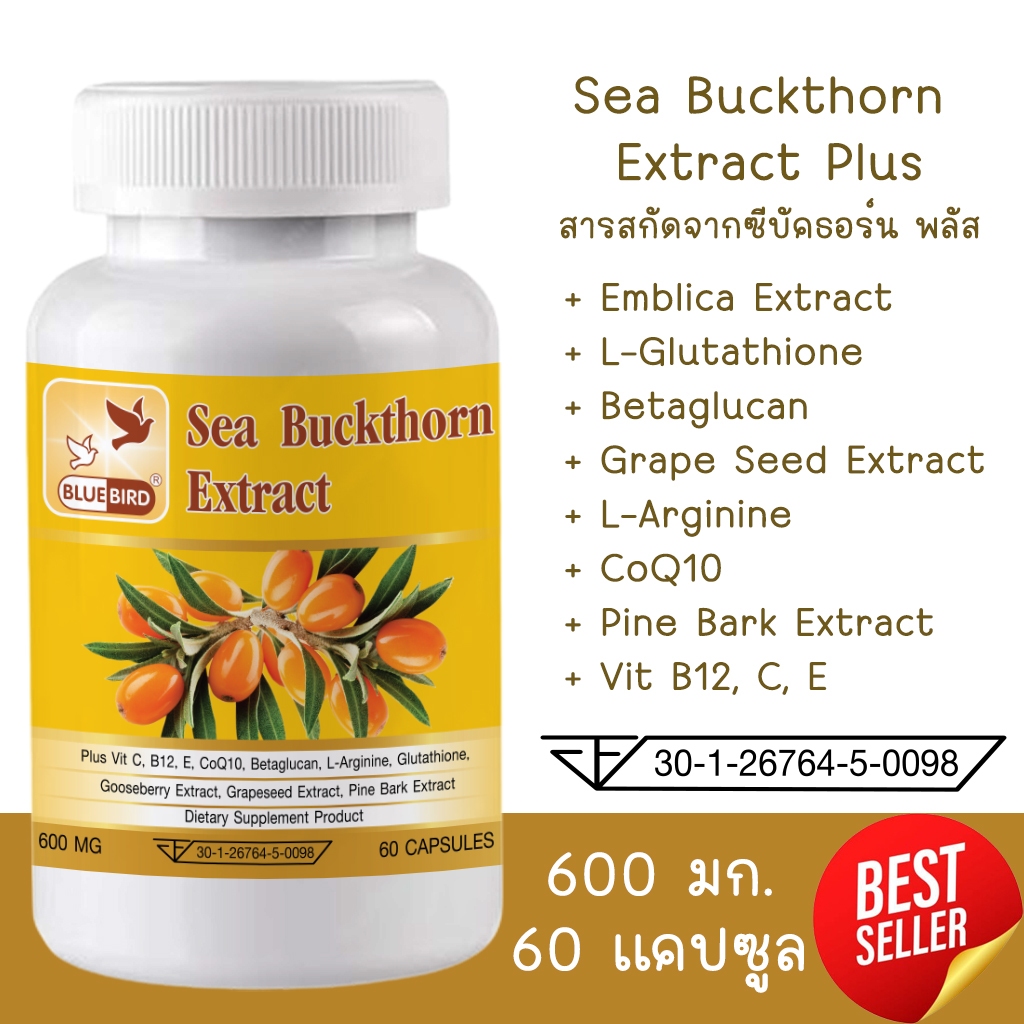 Sea Buckthorn Extract Plus สารสกัดจากซีบัคธอร์น พลัส ตรา บลูเบิร์ด 600 มก. 60 แคปซูล