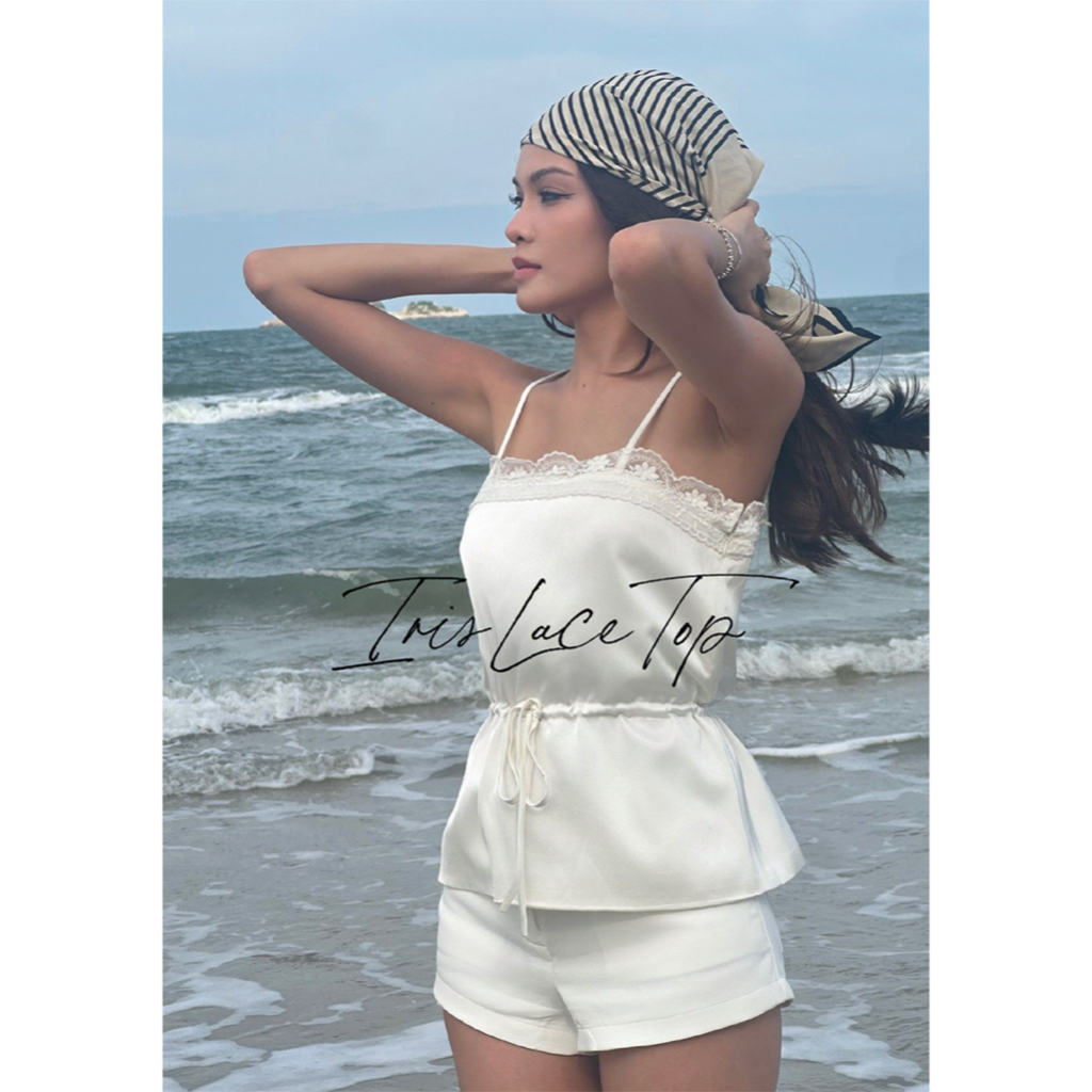 SEASON STUDIO - IRIS LACE TOP / เสื้อสายเดี่ยว ผ้าซาติน แต่งขอบลูกไม้ มีดีเทลผูกเอว