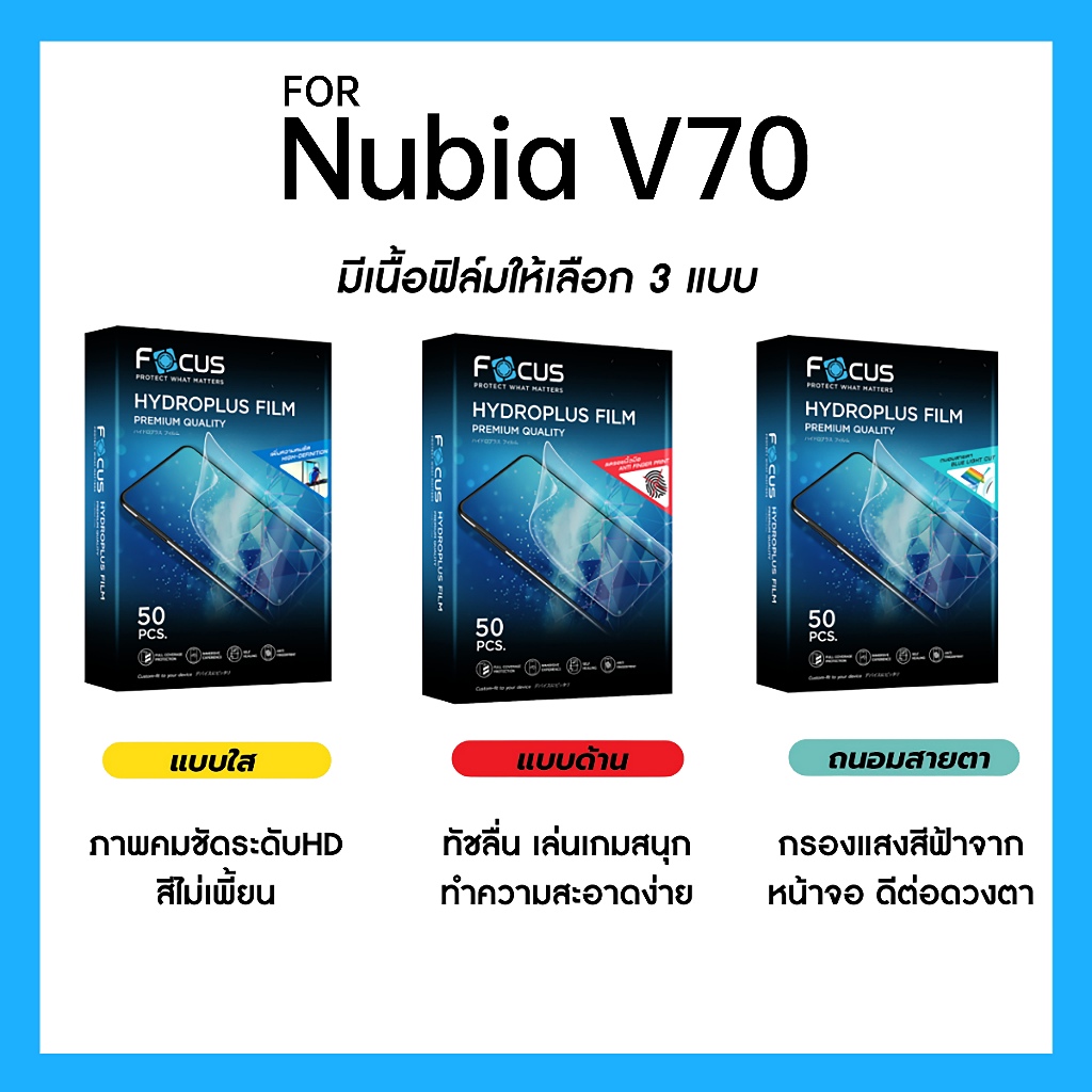 ฟิล์มไฮโดรพลัส Focus สำหรับ Nubia V70 เต็มจอ มีอุปกรณ์ติดฟิล์มให้