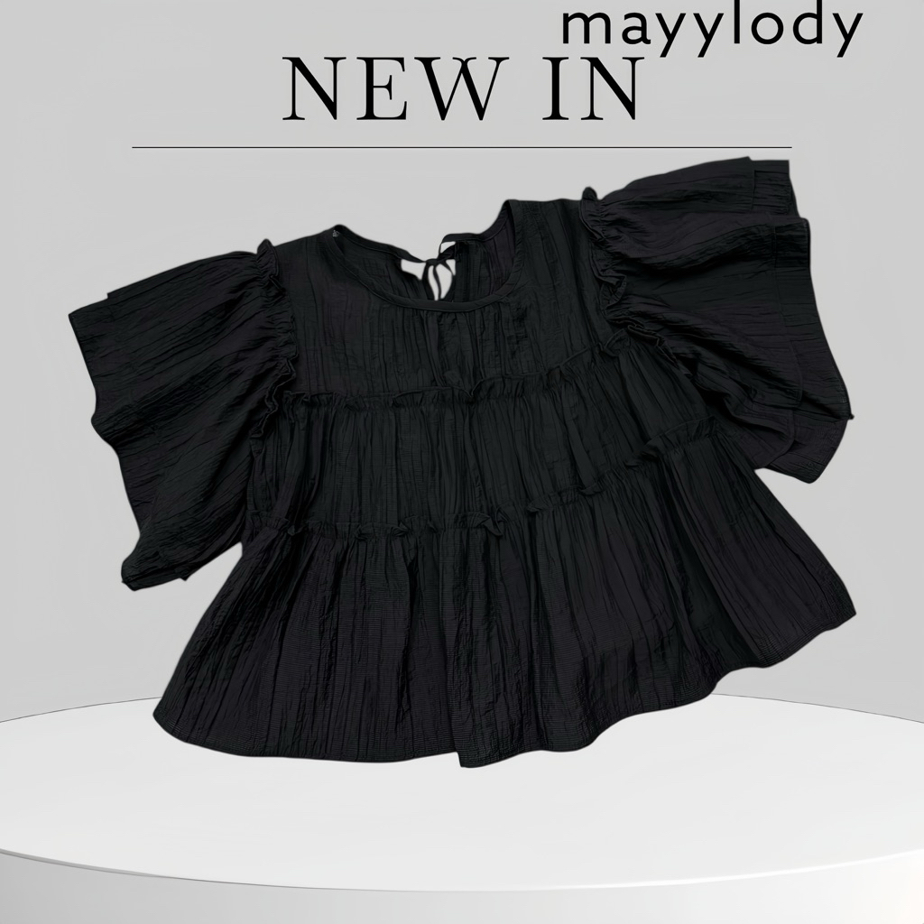 ❤️mayylody❤️  เสื้อครอป / ครอปท็อป เสื้อแขนระบาย ดีเทลจับจีบเล็กๆรอบตัว สไตล์เกาหลี น่ารัก🌼🪞🌷