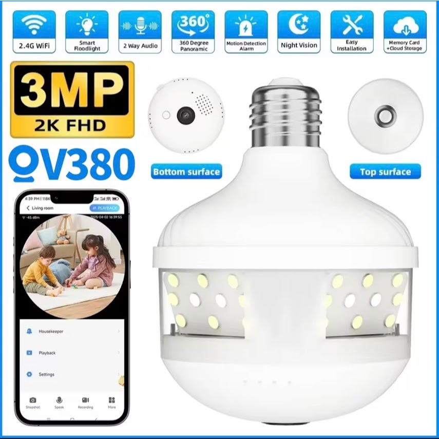 พร้อมส่ง V380 Pro Baby Monitor A6 WiFi กล้องหลอดไฟ 1080P ไร้สายติดตามอัตโนมัติ