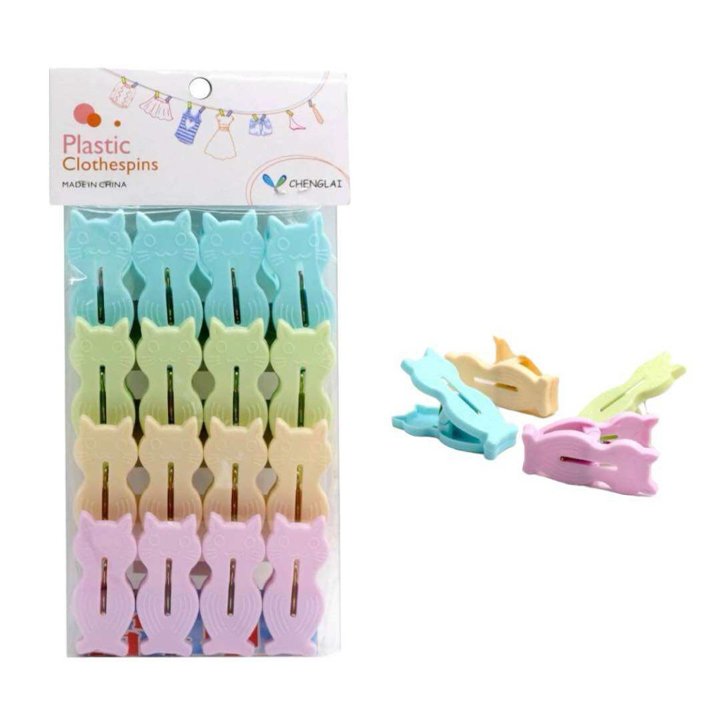 ไม้หนีบผ้า 1 X 16 pcs คละสี ที่หนีบผ้า คลิปหนีบผ้าสำหรับแขวนผ้าและเสื้อผ้า