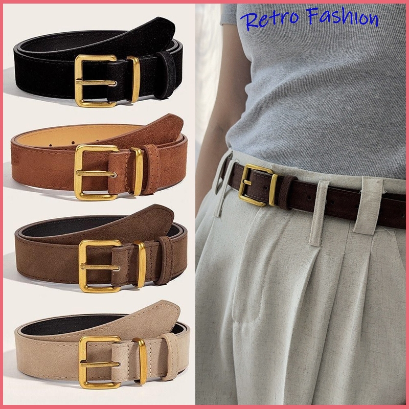 พร้อมส่ง!! หนังกลับ Puนิ่มพิเศษ แนววินเทจย้อนยุค  ทำจากหนังกลับอย่างดี ใส่ได้ทั้งหญิงและชาย Suede Belt หนังกลับผู้ชา