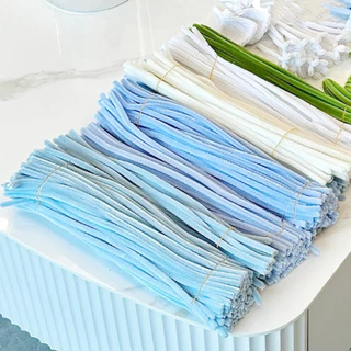 (RAK Domai) รักดอกไม้ ลวดกำมะหยี่ 100เส้น ⁠ลวดกำมะหยี่สีฟ้า ขนฟูพิเศษ ยาว30cm หนา8mm ⁠ของขวัญวันแม่⁠ DIYเพื่อการศึก