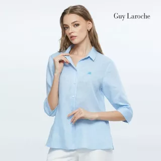 Guy Laroche เสื้อเชิ้ตผู้หญิง Light linen แขนสามส่วน สีฟ้า G9U1BU
