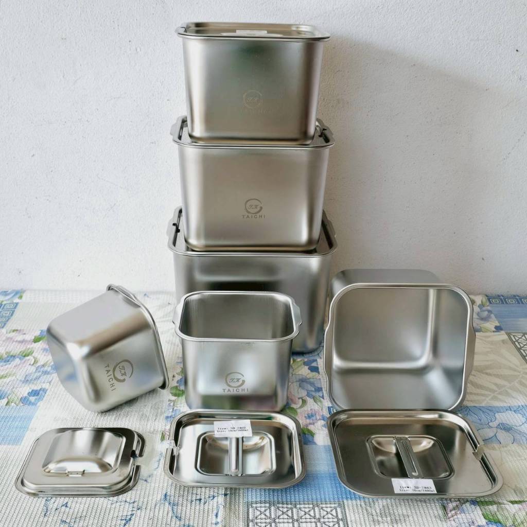 อ่างใส่อาหาร โถเตรียมอาหาร (มีฝาปิด หนา ทรงลึก)(แบบฝาเว้าใส่ช้อน)(สแตนเลส304) ขนาดปาก 12/14/16/18/20/22 ซม.(ตราTK)