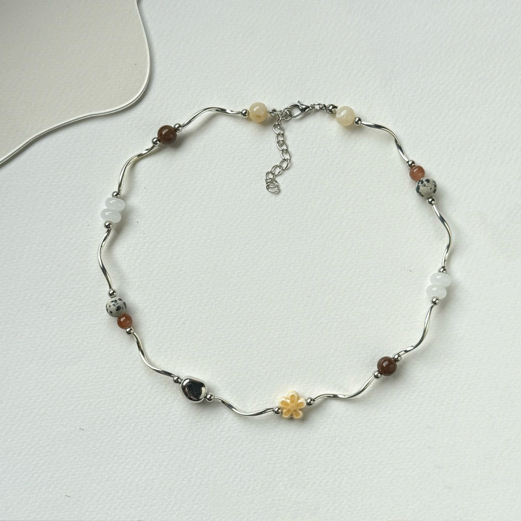 สร้อยคอลูกปัดแก้ว:รุ่น silver stone🍸🪨💵