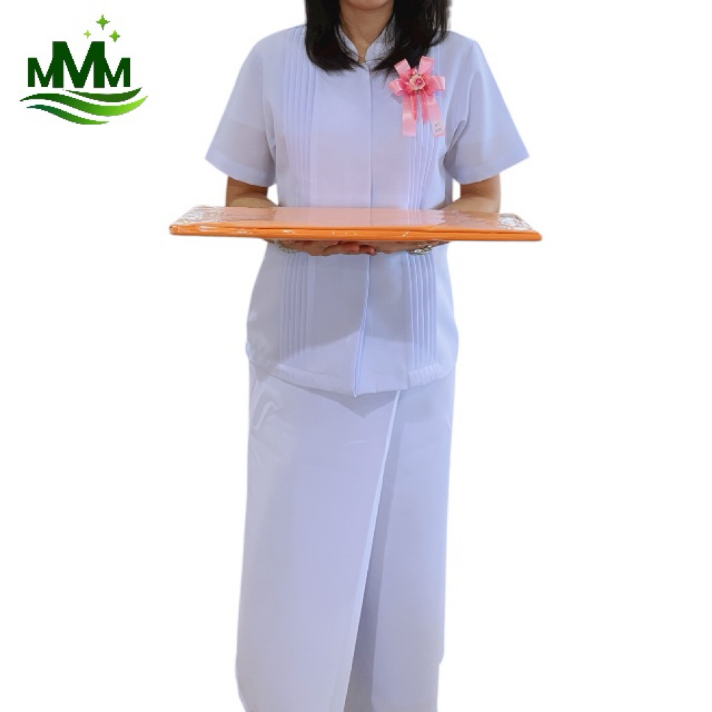 (เสื้อ+กระโปรง)ชุดปฏิบัติธรรมผู้หญิง ชุดอุบาสิกา ซับในทั้งตัว เอวตะขอ ผ้าโซล่อน ทรงผ้าถุงป้ายด้านหน้า ใส่สบาย ชุดธรรมกาย