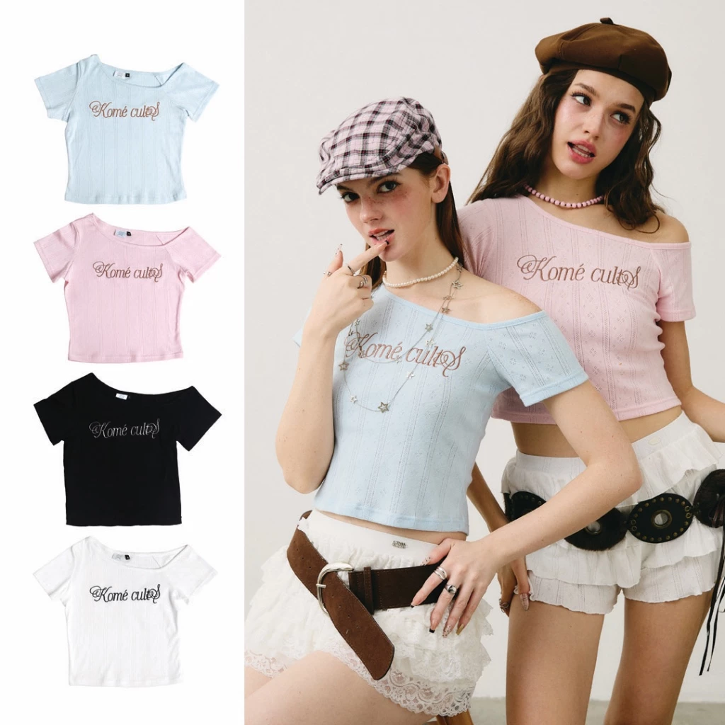 kome.offi (S-4XL) เสื้อปาดไหล่แขนสั้น รุ่น Komé wendy top
