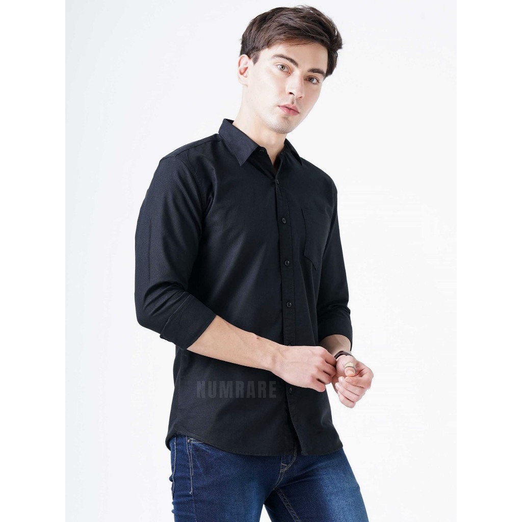 เสื้อเชิ้ตแขนยาวสีดำ ผ้า Oxford ทรงเข้ารูป สลิมฟิต(slim fit) เสื้อเชิ้ตผู้ชาย