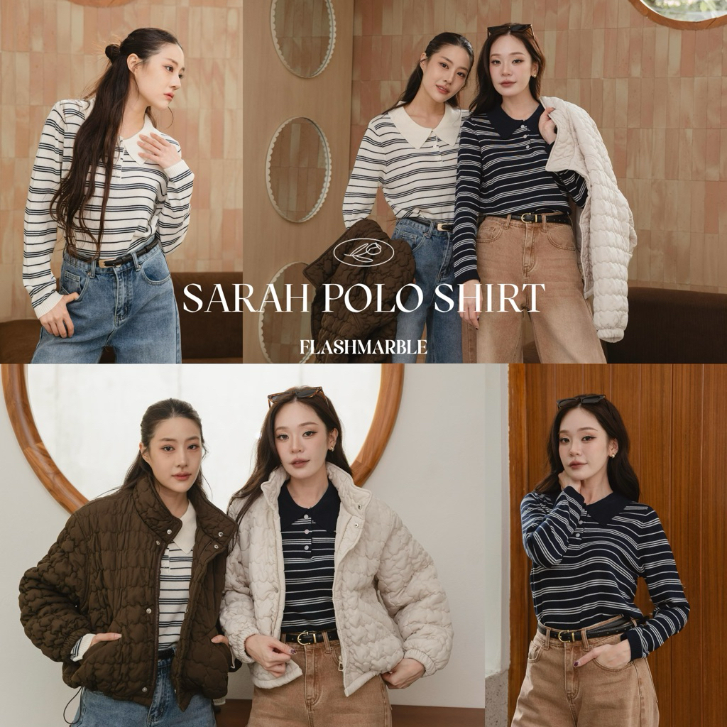 FLASHMARBLE - SARAH POLO SHIRT ผ้าไหมพรมทอบาง เนื้อนุ่ม ไม่คัน ทรงทิ้งตัว