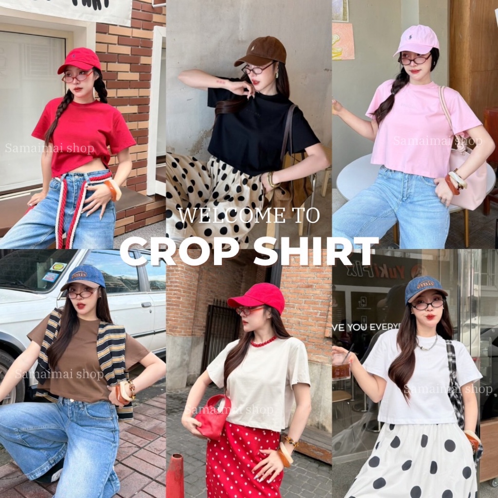 เสื้อยืดทรงครอป เนื้อผ้าคอตตอน งานปักsamaimai Crop Top #2302